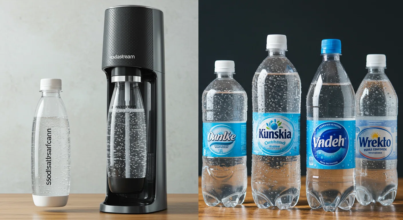 ソーダストリームとペットボトル炭酸水のコスト比較を示す様子